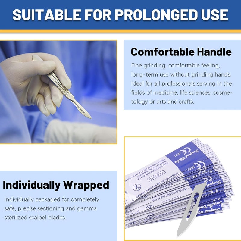 Glarks 44Pcs Surgical Grade Blade with Handle Kit, 40Pcs #11#23 Disposable Surgical Blade Sterile Scalpel Blade with 4Pcs #3#4 Scalpel Knife Handle Set for Biology Lab Anatomy, Practicing Cutting - Image 5